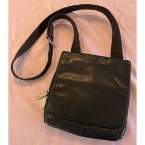 Vintage Hobo International Blk Leather Crossbody Bag Organizer Adj Strap